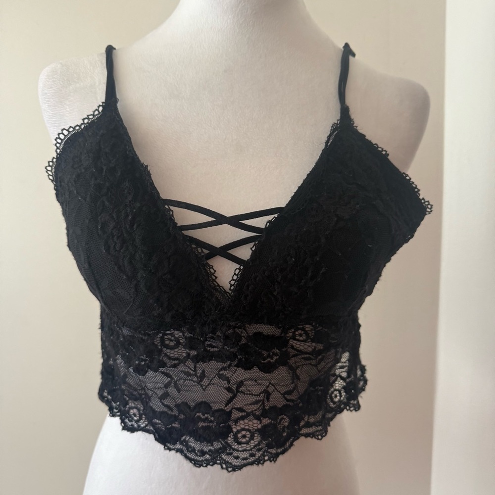 3/$25 Love Black Crop Top with Lace Elegance - Picture 5 of 10